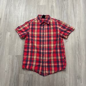 The North Face Short Sleeve Button Shirt Men's Small Red Plaid Collared Hiking